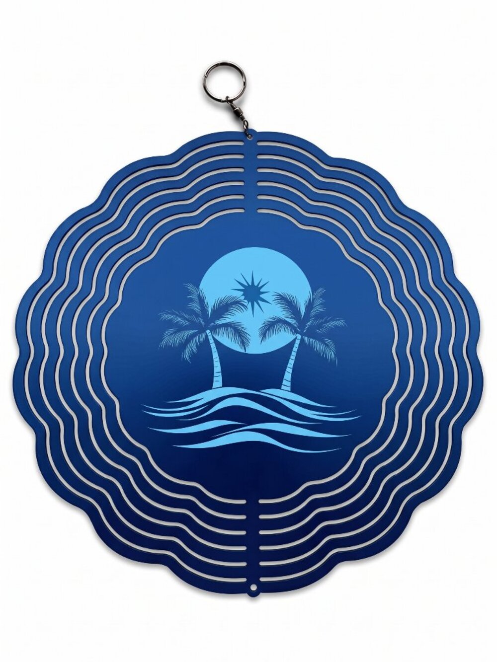 10" Tropical Palm Tree Kinetic Wind Spinner - Blue Metal Hanging Yard Decor